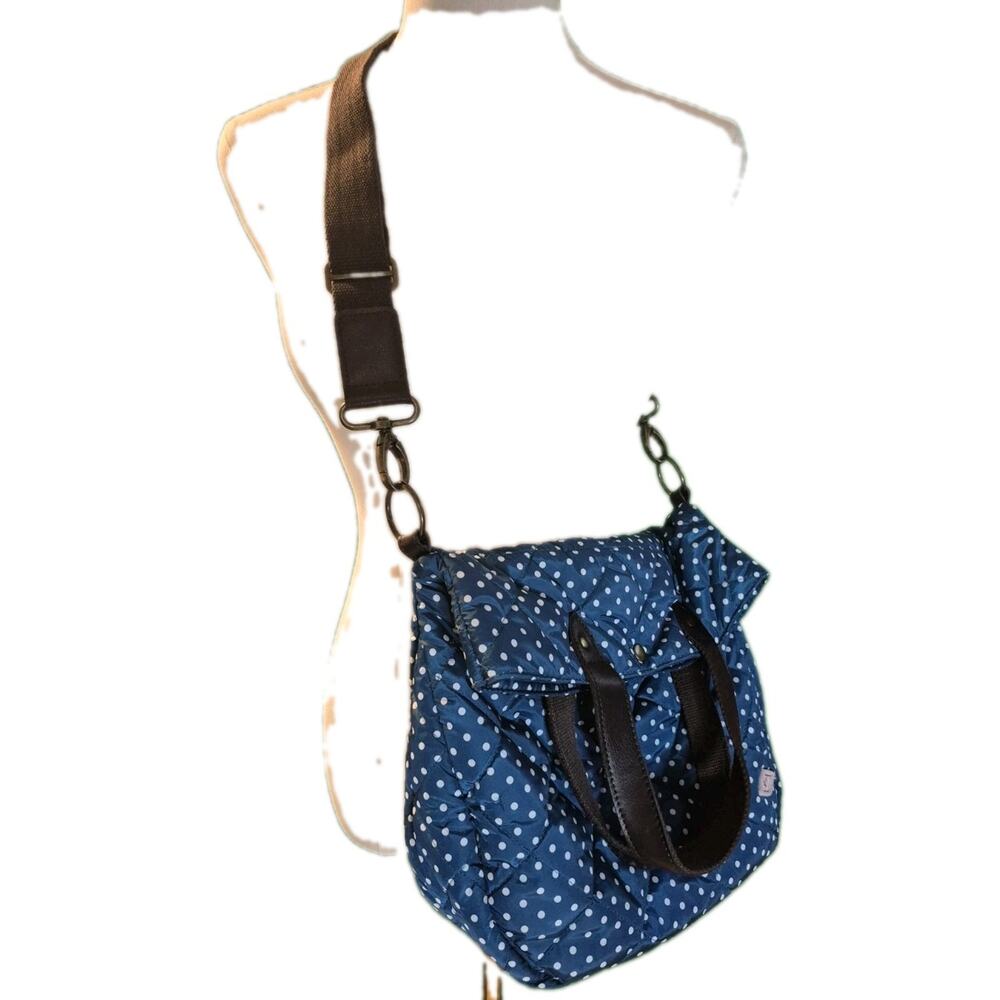 ROOTOTE Quilt 2-Way Bag Crossbody Shoulder Polka Dots Blue And White
